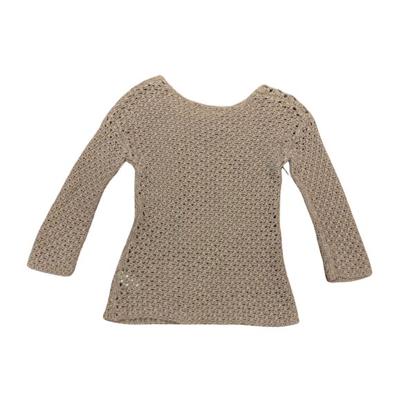 Old Navy Open Knit Cotton Sweater Neutral Crochet Top Size S - Picture 3 of 6